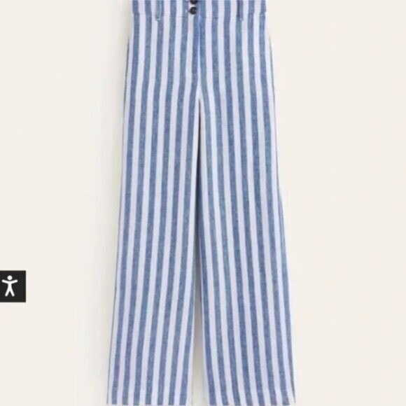 Boden Blue White Striped Linen Blend Wide Leg Pants Nautical Resort Nwt 16 18l